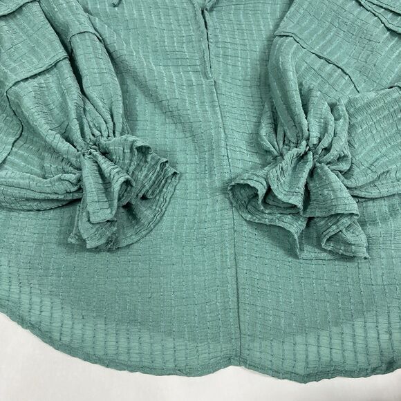 Free People Out Of Town Green Long Balloon Sleeve Boho Peasant Top Medium - Picture 6 of 12